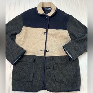 Herman Kay Womens Coat Jacket 12 Wool Blend Color block Corduroy